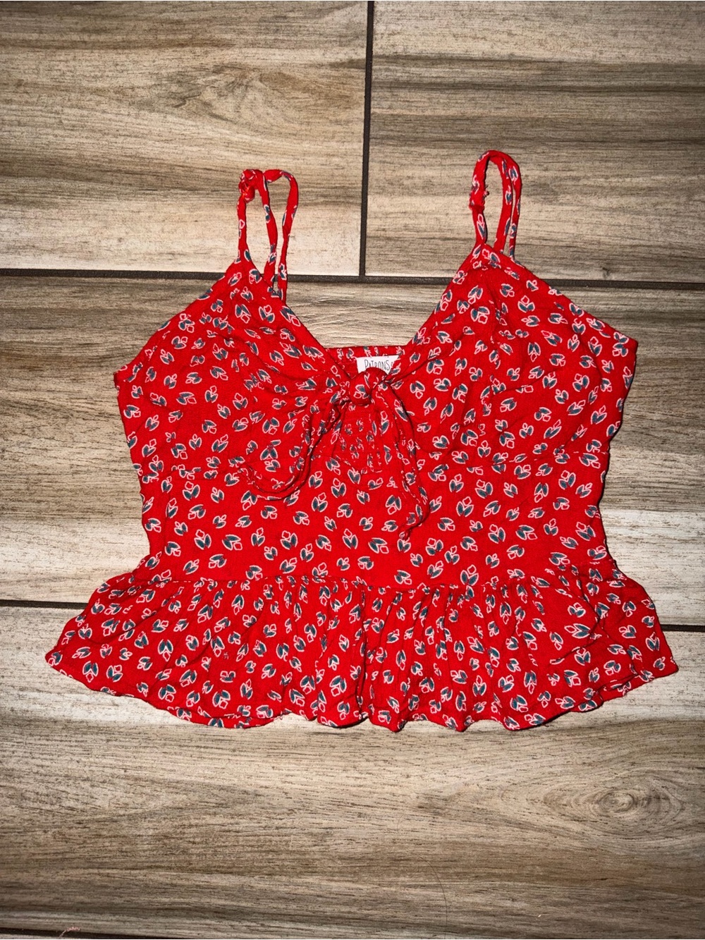 Red Floral Tie-Front Peplum Cami